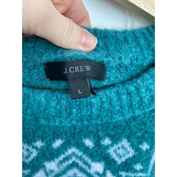 J. Crew Sweater Fair Isle Women's Large Blue Wool Knit Casual Crewneck Pullover - Picture 3 of 5